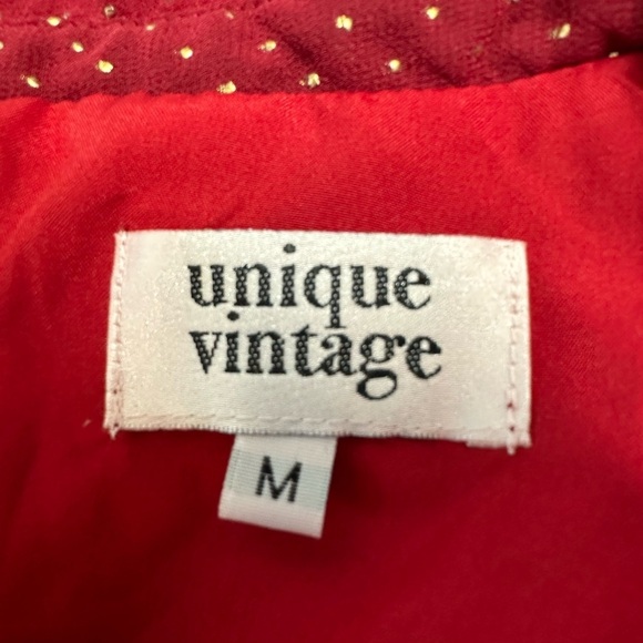 Unique Vintage Red Gold Dot Chiffon High Neck Midi Dress Sz M - Picture 10 of 11